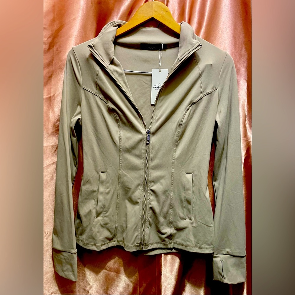 New Beige Slim Fit athletic jacket with Thumb Holes